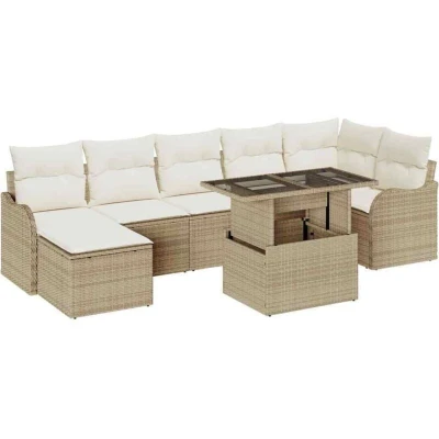Image of vidaXL 8 Piece Garden Sofa Set with Cushions Beige Poly Rattan