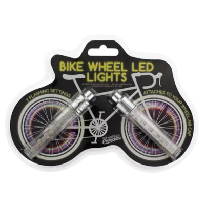 Image of Paladone Bike Wheel LED Lights Set of Two Colourful Easy Install Air Cap Cover Lights, 7 Flashing Settings, Bicycle Decoration Safey and Warning at Night, Gift for Cyclists