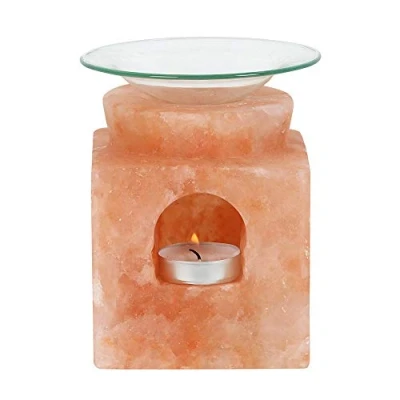 Image of Himalayan Salt Cube Shaped Oil Burner 15cm x 10cm (1 Pc.) Unique &amp; Sophisticated Piece Natural Fragrance Soothing Ambience Perfect for Home Outdoor Use