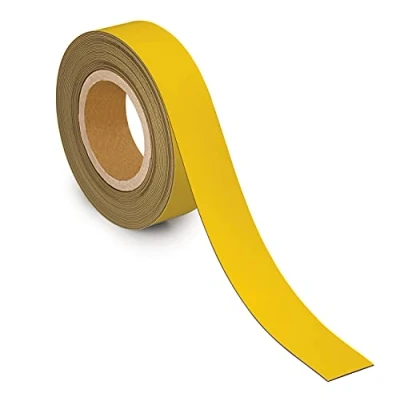 Image of MAUL Labelling Tape 40 mm x 1 mm, Writeable with Magnetic Backing, Versatile in Office, Workshop, Warehouse and Kitchen, Can Be Cut to Size, 10 m Length, Yellow
