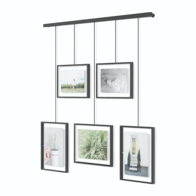 Image of Umbra Exhibit Picture Frame Gallery Set, Adjustable Collage Display for 5 Photos, Prints, Artwork and More, Holds two 4 x 6&quot; three 7&quot; Black, Frames