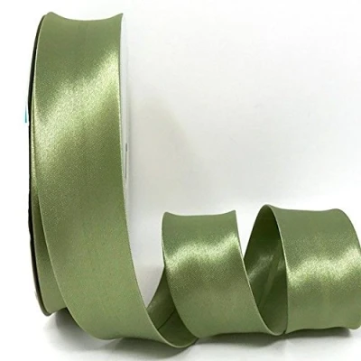 Image of Byetsa Sage 30mm Satin Bias Binding on a 2m Length (N.B. This is Cut from roll, Presented Bertie&#039;s Bows Ribbon Card)