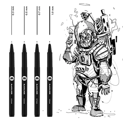 Image of Molotow Blackliner Black Marker Brush MO200486 Set 2 4er