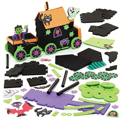 Image of Baker Ross FX183 Spooky Ghost Train Kits Pack of 2, Foam Halloween Decoration Craft for Kids