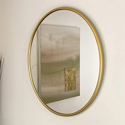 Image of Darthome Ltd Industrial Silver Gold Round Frame Home Bathroom Glass Wall Vanity Mirror Large