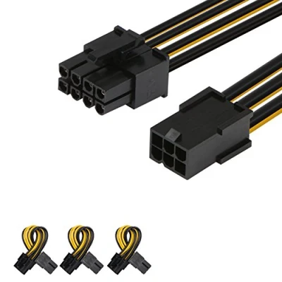 Image of J&amp;D 6 Pin to 8 PCIe Express (PCIe) Graphics Video Card Power Cable Adapter (3 Pack), 4 inch / 10 cm, Black