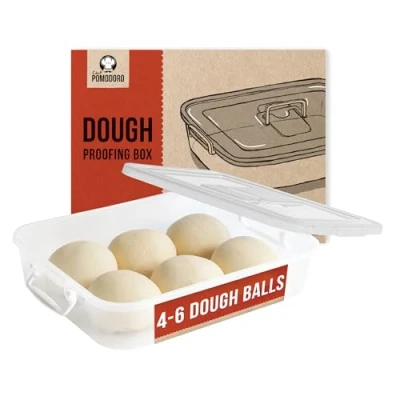 Image of Chef Pomodoro Pizza Dough Proofing Box, Container, Fits 4 6 Balls, Household Tray With Convenient Carry Handle (Grey)