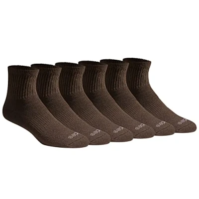 Image of Dickies Men&#039;s Dri tech Moisture Control Quarter Socks Multipack, Essential Worker Brown (6 Pairs), Shoe Size: 6 12