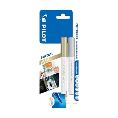 Image of Pilot Pintor Extra Fine Line Bullet Point Marker 2.3mm Tip Gold and Silver (Pack of 2),3131910536840