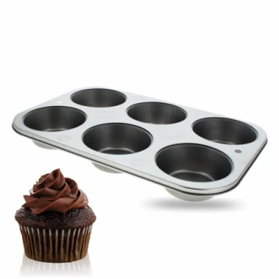 Image of 6 Muffin Tray Cupcake Baking Mould For Fairy Cakes Muffins Yorkshire Puddings Cupcakes Brownies Egg Tarts Mince Pies And Appetisers Stain Resistant Non Stick Deep Trays Cup Cake Pan Tin Plate