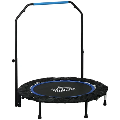 Image of HOMCOM 40&quot; Foldable Mini Trampoline Fitness Rebounder for Adults w/Adjustable Foam Handle, Indoors, Outdoors, Cardio Training, Blue