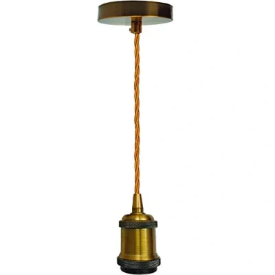 Image of Industrial Vintage 2M Ceiling Pendant Light Lamp Holder E27 Fitting (Yellow Brass Twisted)