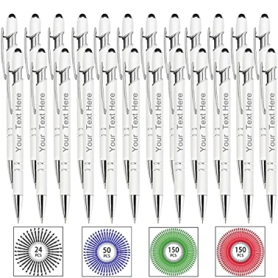 Image of Up to 500 Bulk Custom Pens Personalised Engraved Laser Ballpoint Promotional with Names Stylus Tip Retractable Black Ink Pen for Women Men Wedding Christmas 24 Pcs