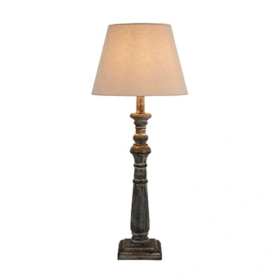 Image of 62cm Grey Column Table Bedside Buffet Lamp Light w Linen Shade 40w E27