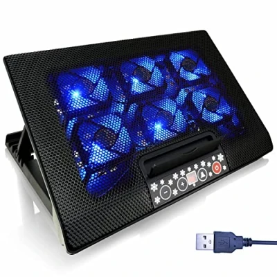 Image of AABCOOLING NC77 Laptop Cooling Mat with 6 Fans, Adjustable Tilt and Blue Backlight, Pad, Silent Cooler, Knee Notebook Cooler