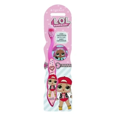 Image of LOL Surprise Kids Toothbrush with Protection Cap, Comfortable Handle and Soft Bristles for Ages 3+