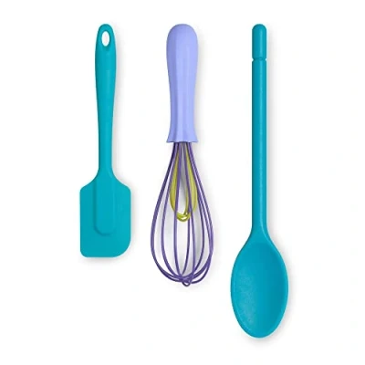 Image of Zeal JSET28A Non Stick Silicone Cooks Spoon, Whisk &amp; Spatula 3 Piece Set, Aqua/Purple