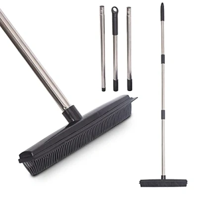 Image of K ONE Rubber Broom with Long 130cm Handle Cleaning Brush For Garden Sweeping Kitchen Floor Carpet Remove Pet Dog Cat Hair From Flooring Tiles