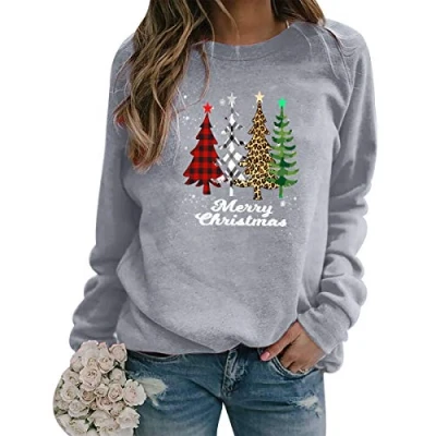 Image of Christmas Tree Jumper Women Xmas Jumpers For Bad Funny Womens Ugly Pullover Ladies Sweatshirt Sweatshirts Grey XL