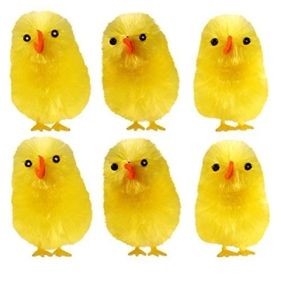 Image of 6 x Large 6cm Easter Chicks Yellow Chenille Decorations For Bonnets Parade