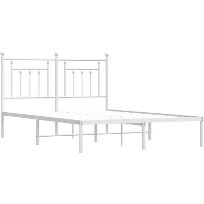 Image of vidaXL Metal Bed Frame without Mattress with Headboard White 150x200cm