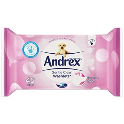 Image of Andrex Washlets Flushable Toilet Tissue Wipes, Gentle Clean Pack of 12 (Total 504 Wipes)