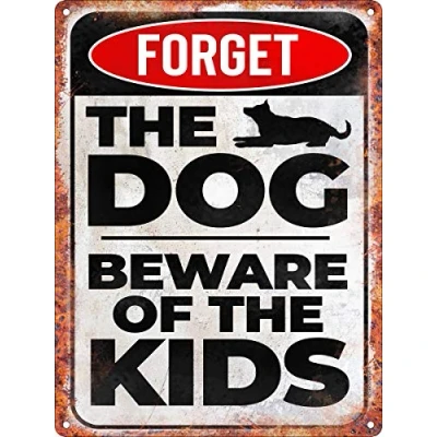 Image of Grindstore Forget The Dog Beware Of Kids Mini Tin Sign 15 x 20cm