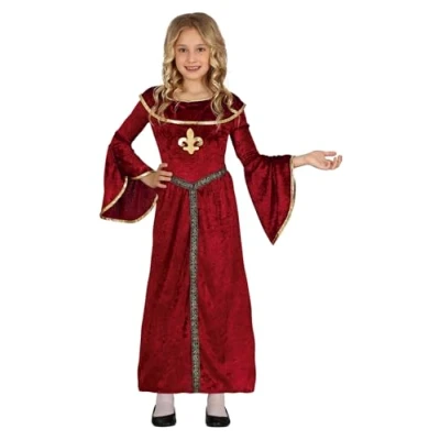 Image of FIESTAS GUIRCA Medieval Princess Fancy Dress Costume Girls Red with Golden Details for Children 5 6 Years