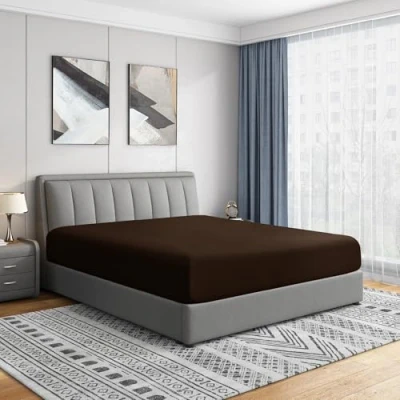 Image of Cathay Luxury Silky Soft Polyester Single Fitted Sheet, King Size, Chocolate