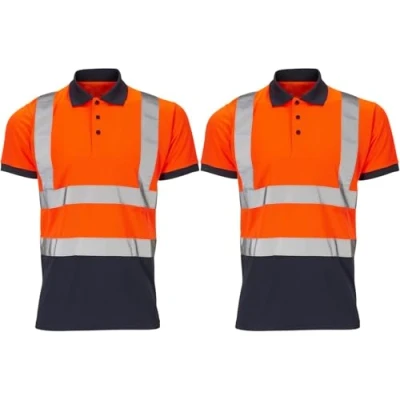 Image of NIYS High Visibility Polo Shirt Yellow Orange Navy Safety Security Work Breathable Lightweight Workwear Top Reflective Tape Small to 3XL (UK, Alpha, L, Regular, Pack of 2 Navy)