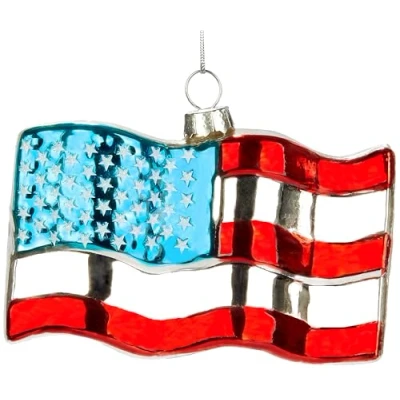 Image of BRUBAKER USA Flag Hand Painted Glass Christmas Bauble 3.9 inches (10 cm) Tree America US Decoration Mouth Blown Figurine Funny Pendant