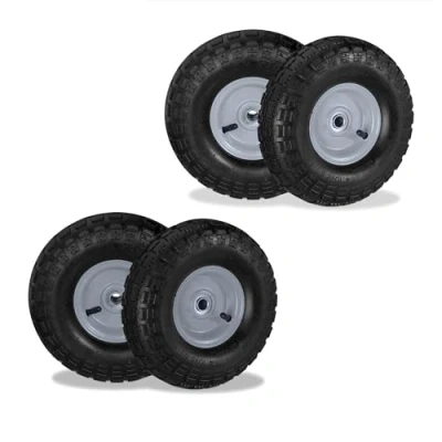 Image of Relaxdays Wheelbarrow, Set of 4, 4.10/3.50 Pneumatic Tyre, 16 mm Axle, 136 kg, Steel Rim, 260x85 mm, Black/Grey, Rubber, 26 x 8.5 cm