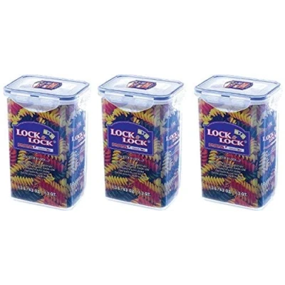 Image of Set of 3 Lock &amp; HPL809 Food Container Rectangular 135X102X185 MM 1300ml Storage Box Transparent