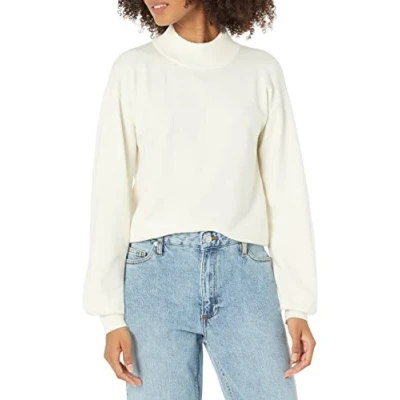Image of The Drop Women&#039;s Jaclyn Cutout Back Mock Neck Sweater, Ivory, 3XL Plus