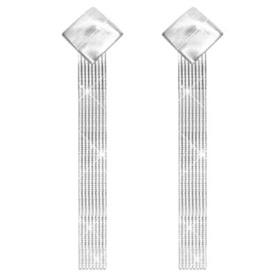 Image of KristLand Retro 925 Sterling Silver Earpin Chain Tassel Long Dangle Stud Earrings White Gold Plated Weddings Bridal Woman Jewellery