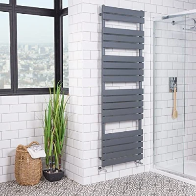 Image of Warmehaus Flat Panel Heated Towel Rail Radiator Ladder Rad Anthracite 1800 x 600mm Grey Central Heating Warmer for Bathroom Kitchen