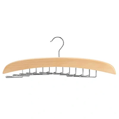 Image of Tie Hanger Rack 24 Hooks Rotating Belt Holder Wooden Closet Ties Storage Organizer