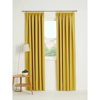 Image of Kinfolk Textile Blackout Thermal Pencil Pleat Tape Top Insulated Pair of Curtains Including 2 Tiebacks (Ochre Yellow, 46&quot; x 54&quot;)