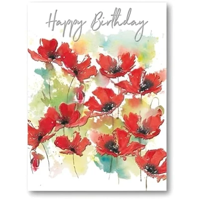 Image of Noel Tatt General Female Birthday Card for Women/Girls Watercolour Poppies Eco Friendly &amp; Recyclable