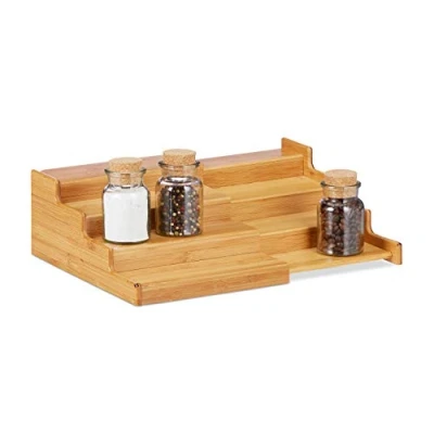 Image of Relaxdays Bamboo Spice Rack, 4 Tier, Extendable, Natural Look, Moisture Resistant, HWD: 11x38.5x28,