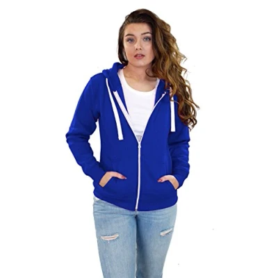 Image of True Face Ladies Hoodie Zip Up Plain Womens Sweatshirt Fleece Full Zipper Hooded Long Sleeve Zipped Top Blue XL X Large