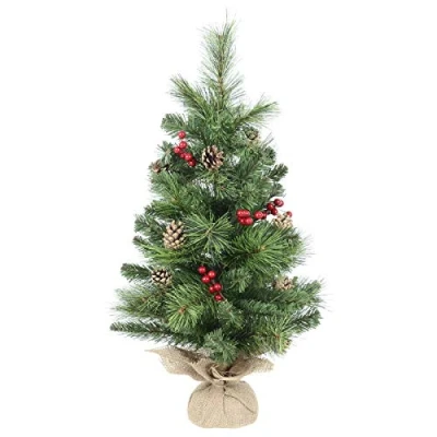 Image of Mr Crimbo 2ft Desktop Christmas Tree 60cm Decorated Pine Cones Berries Hessian Cover Base