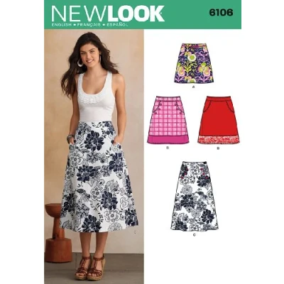 Image of New Look Sewing Pattern 6106: Misses&#039; Skirts, Size A(10 12 14 16 18 20 22), White