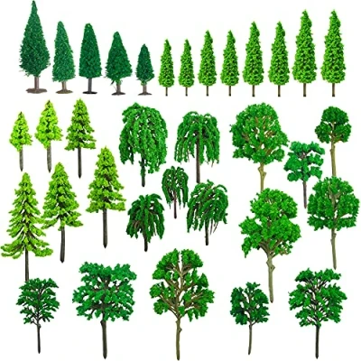 Image of Cayway 34PCS Green Model Trees 1.3 6.1 Inch Mixed BuntAccessories Train Scenery Architecture Fake for Building Model, with No Bases DIY Crafts