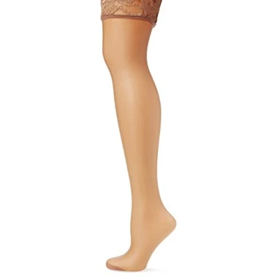 Image of Pretty Polly Women&#039;s Gloss Hold Ups 10 DEN Tights, Beige (Nude), One size
