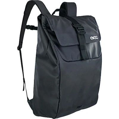 Image of EVOC DUFFLE Backpack 26 for everyday and on the go (waterproof, 100% PVC free, lid with aluminium hook closure, side compartment laptop, detachable chest strap), Carbon Grey