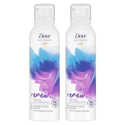 Image of Dove Bath Therapy Renew Shower and Shave Mousse with Wild Violet Pink Hibiscus Scent Vegan, Cruelty Free Creamy Texture Body Wash Make Your Skin Soft Re energised 200ml, 2 Pack