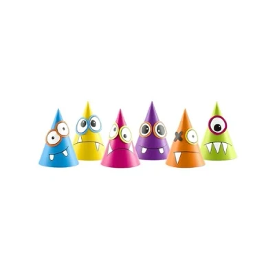 Image of PartyDeco Pack of 6 Colorful Cone Caps Customizable Funny Monsters, Assorted, CPP9