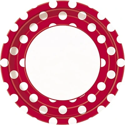 Image of Unique Party 37495 23cm Red Polka Dot Plates, Pack of 8