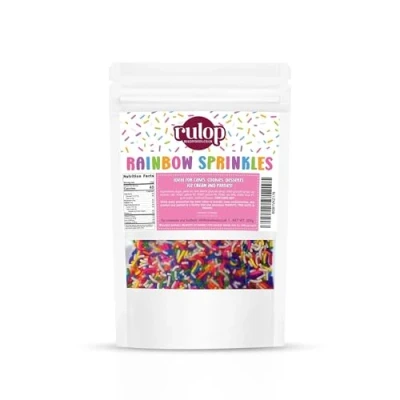 Image of Rulop Dairy Free Rainbow sprinkles 500g, Colourful Sugar Strands That Are a Tasty and Exciting Option For Topping Cakes, Ice Cream Cookies